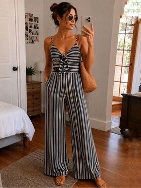 Blashe Striped Navy Twisted-Front Jumpsuit